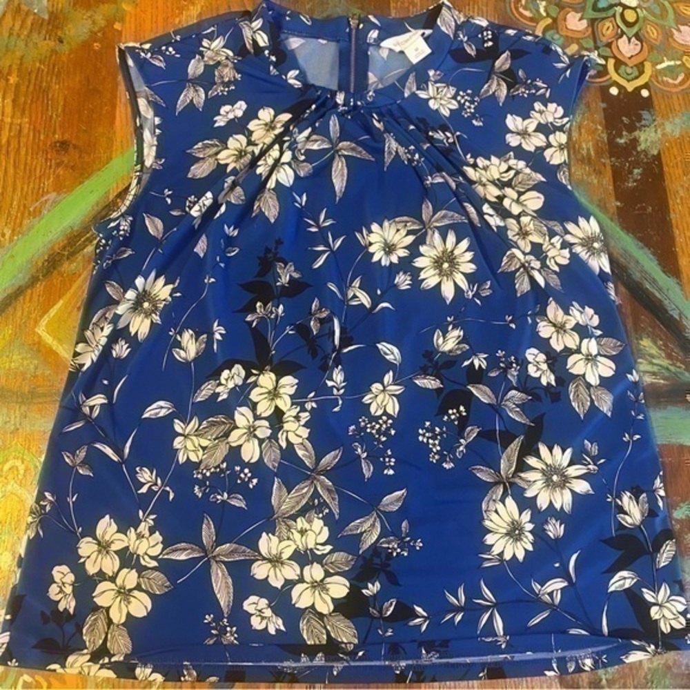 LIZ CLAIBORNE Women Stretch Comfy Polyester Tank Top Pleat Front Multicolor M